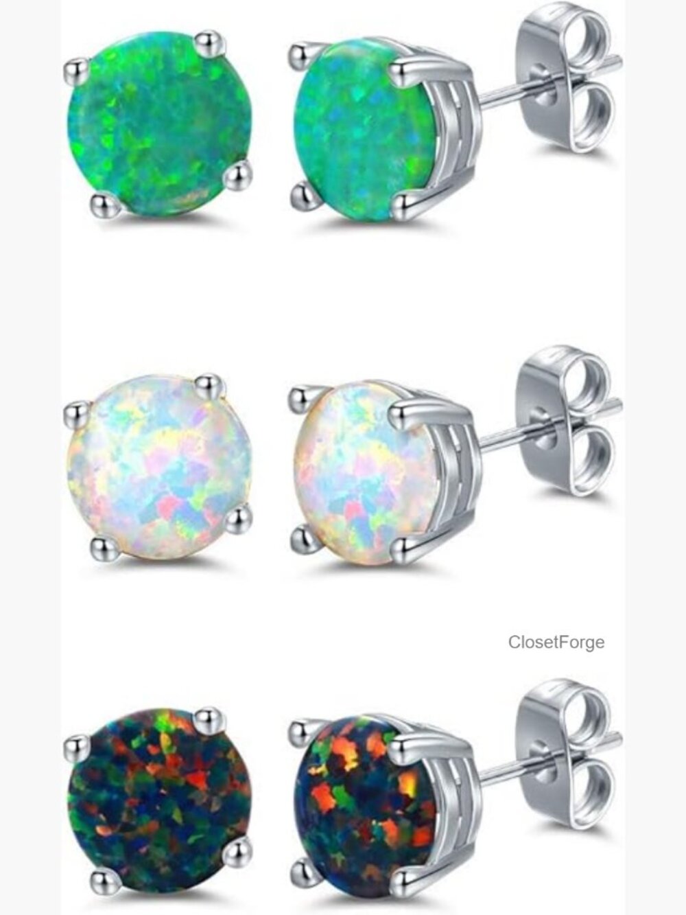 White Gold Plated Lab Created Opal Stud Earrings 3-Pack